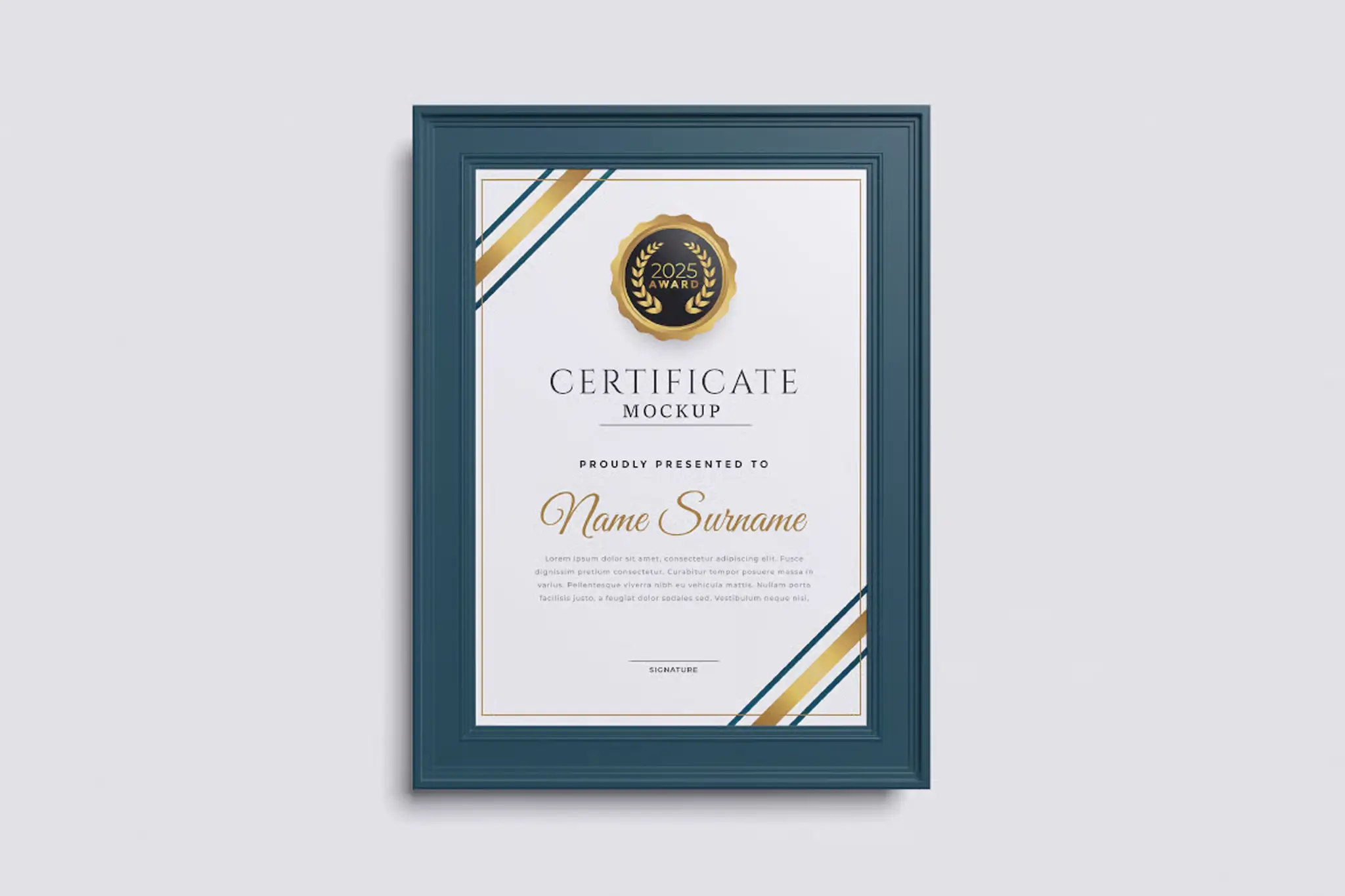 Certificate mockup 4, portrait orientation, A4 size